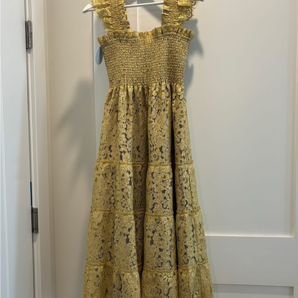 NWT Medium Hill House Gold Lace Midi Dress Collector's Edition